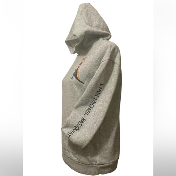 Jean-Michel Basquiat Crowned Pez Dinosaur Grey Pullover Hoodie Size 12-14 (L) - Picture 4 of 15